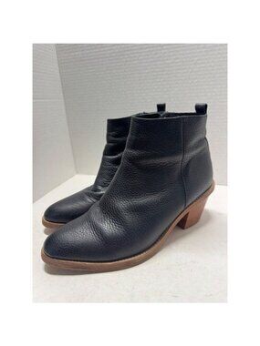 Poppy Barley Black Pebbled Leather Heeled Ankle Boots 8.5 Stacked Wood Heel 947